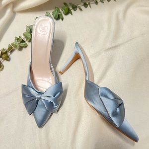 DB studio (David’s bridal) blue satin wedding shoes